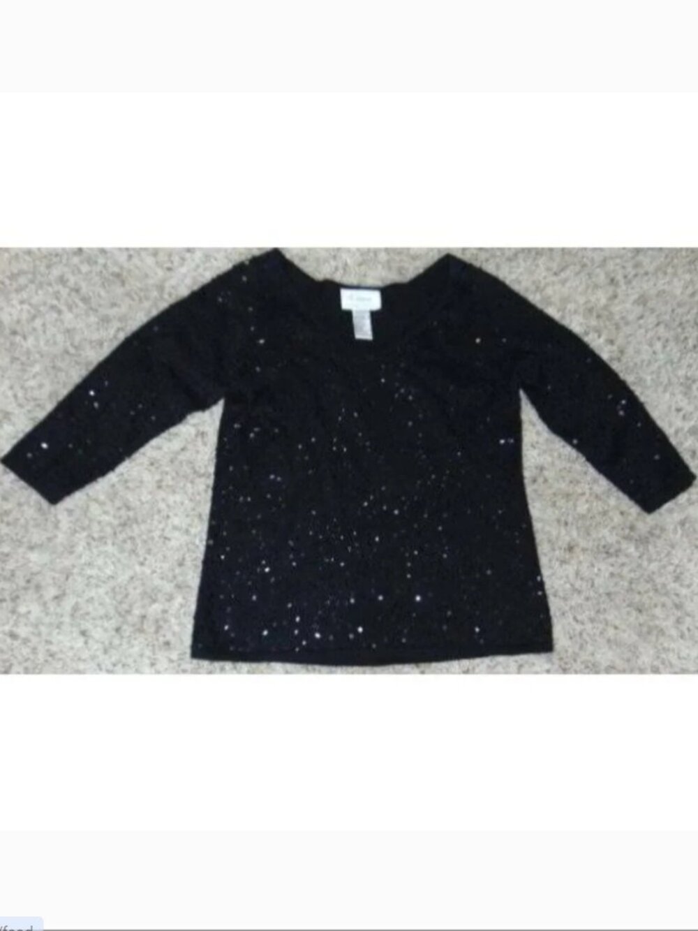 Linea by Louis Dell'Ollo Sweater Womens XS Black Sequined 3/4 Sleeve V-Neck